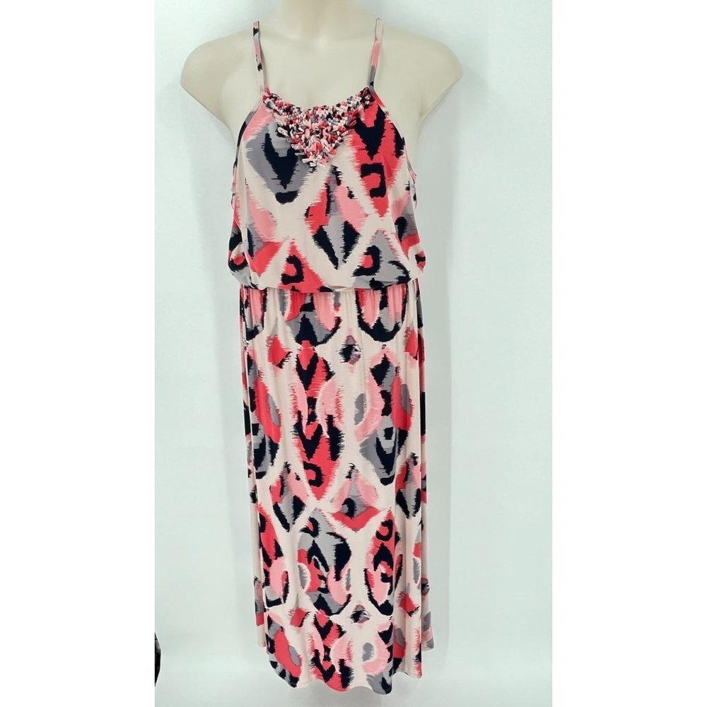 Banana Republic Halter Maxi Dress Abstract Printed Size L Blue Pink